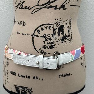 Talbots White Leather Printed Belt Size Large